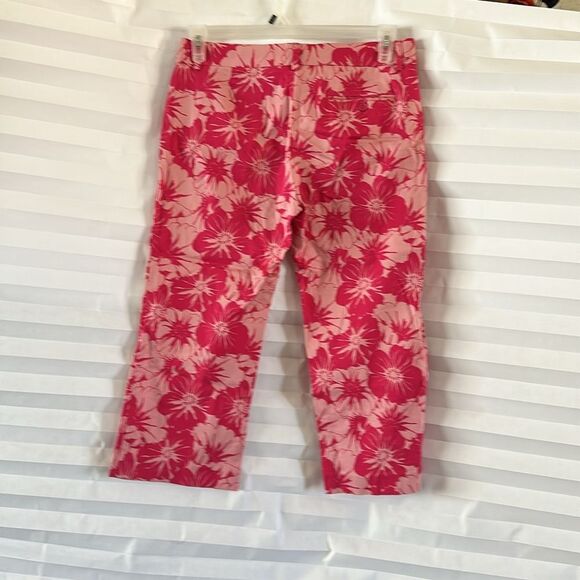 Express Women's Pink Floral Capri Pants Size 8 Cropped Casual Summer Bottoms - Picture 2 of 3